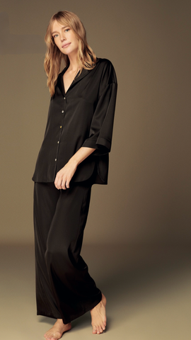 Satin shirt pj set (black)