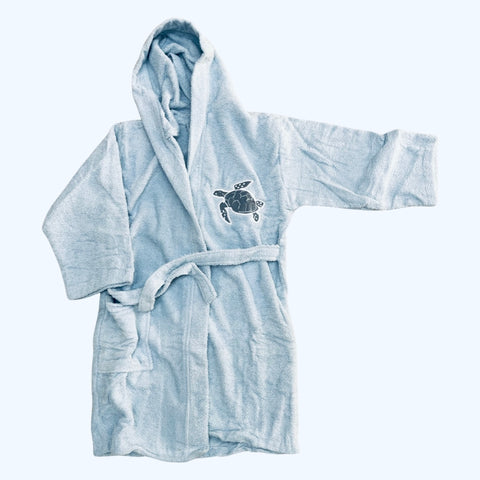 Baby blue sea turtle organic cotton bathrobe