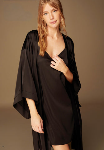 Silky satin black set (robe and night gown)
