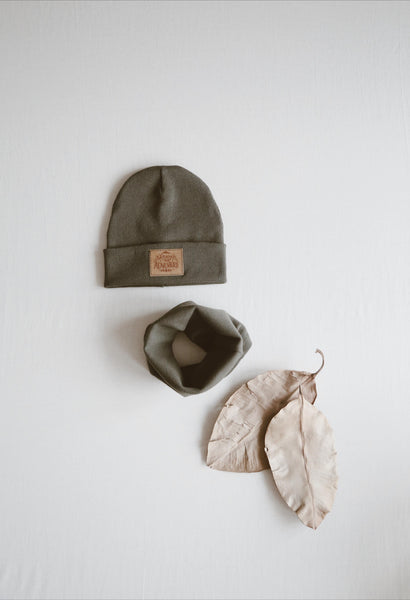 Beanie set with neck warmer (kaki)