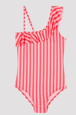 Striped one shoulder swimsuit