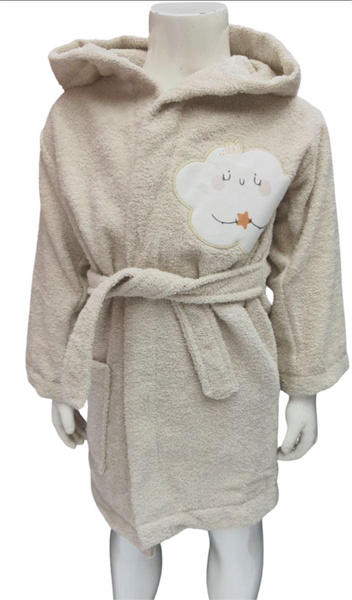 Cloudy world beige organic cotton bathrobe