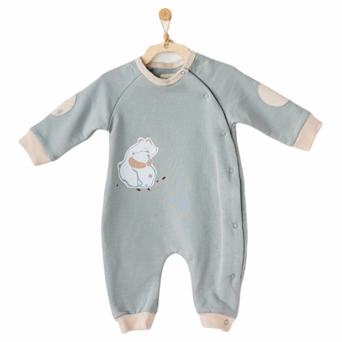 Hugging bear teal romper ( fleece)