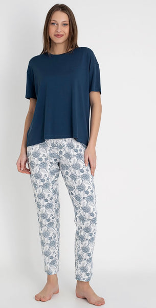 Floral cotton navy blue pj