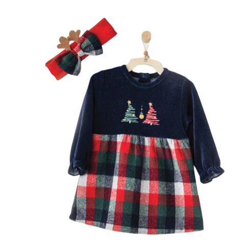 Christmas plaid velvet dress