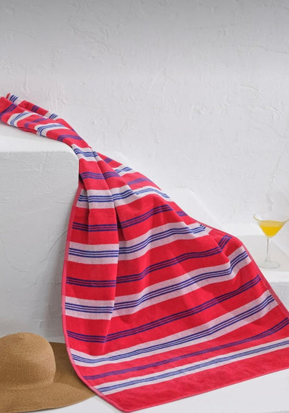 Striped red and navy blue beach towel (75x150cm)