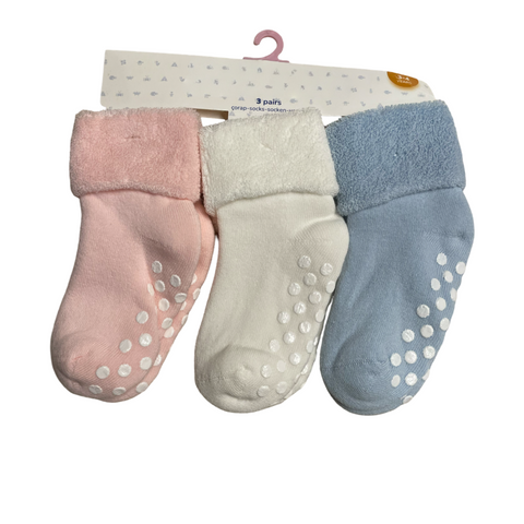 Rubber sole socks pack of 3 ( baby blue-light pink)