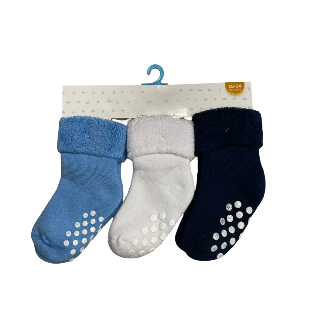 Rubber sole socks (blue pack of 3)