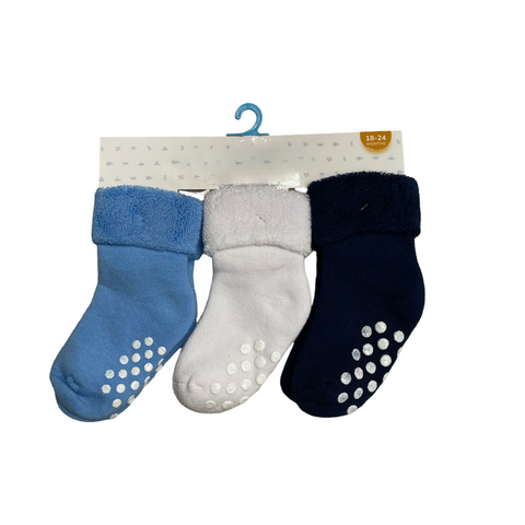 Rubber sole socks (blue pack of 3)