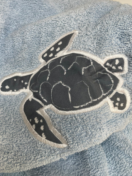 Baby blue sea turtle organic cotton bathrobe
