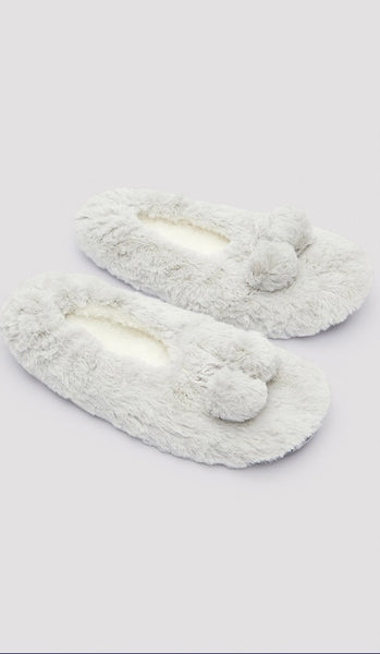 Fluffy pompom grey slipper