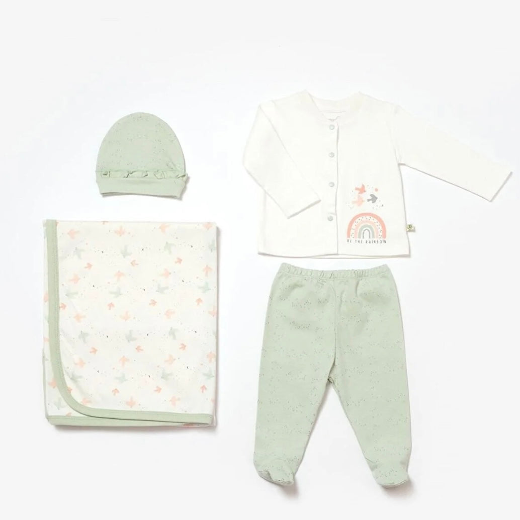 Mini birdies mint green 4 pcs set ( hat-shirt-legging-blanket)