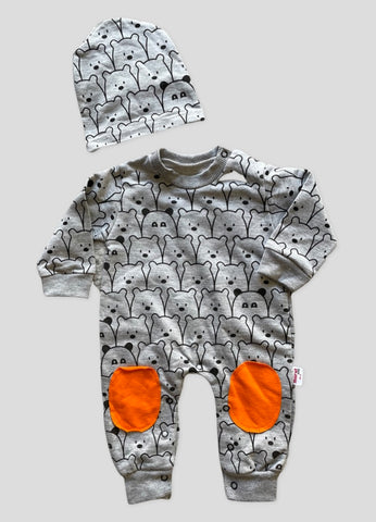 Bears outline cotton romper (grey)