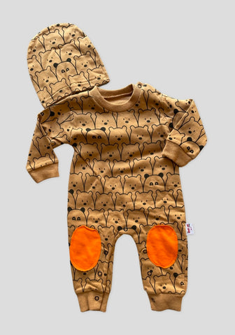 Bears outline cotton romper (light brown)